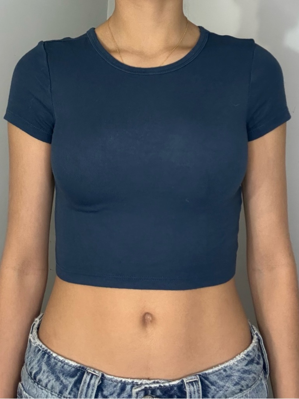 Zara Dark Navy Cropped Crewneck Tee